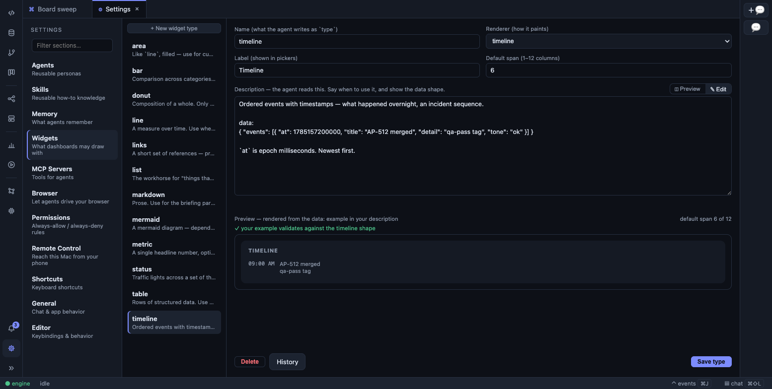 Settings ▸ Widgets with a widget type open for editing beside its live preview