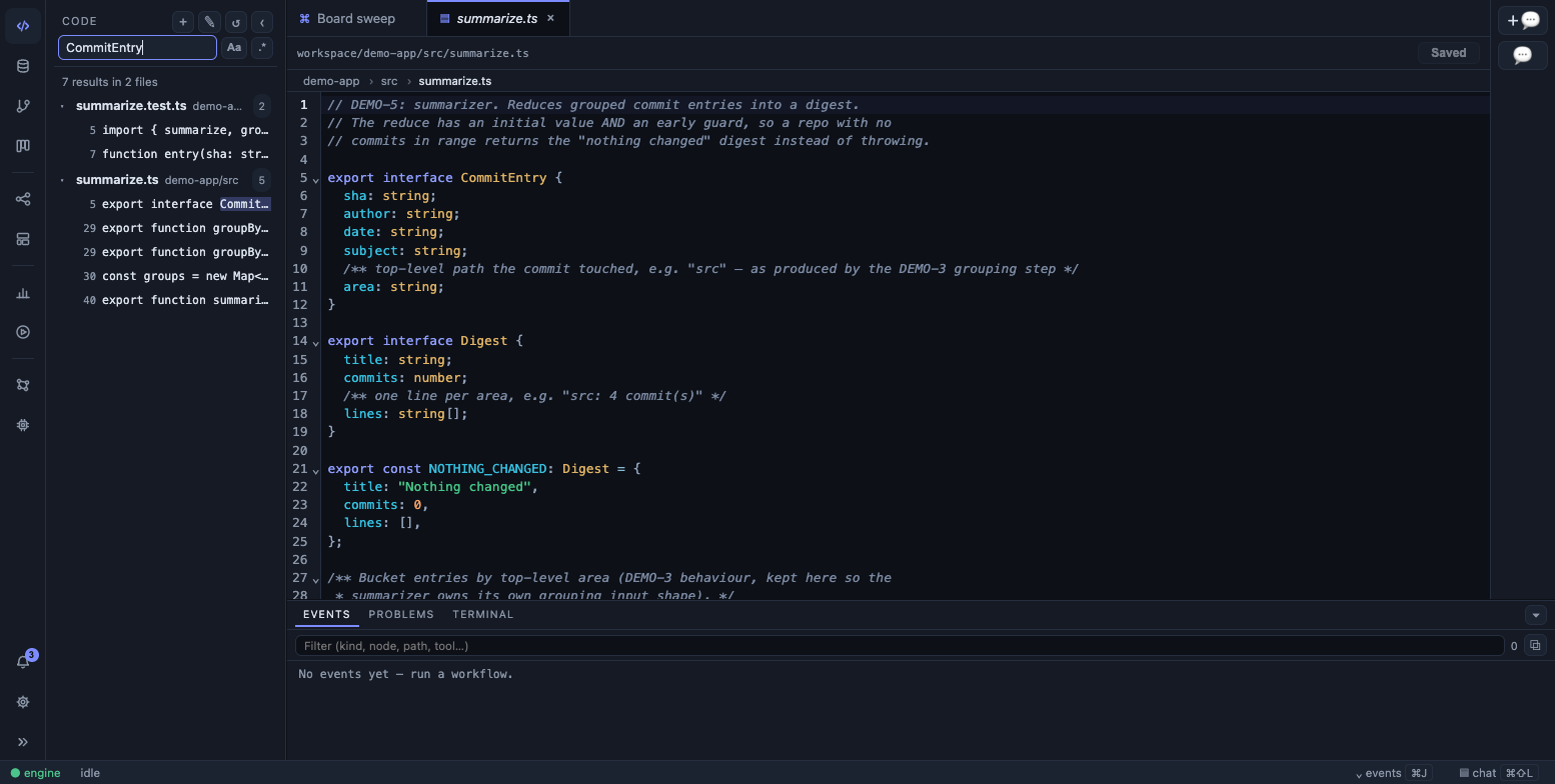 ⌘⇧F results grouped by file in the Code sidebar