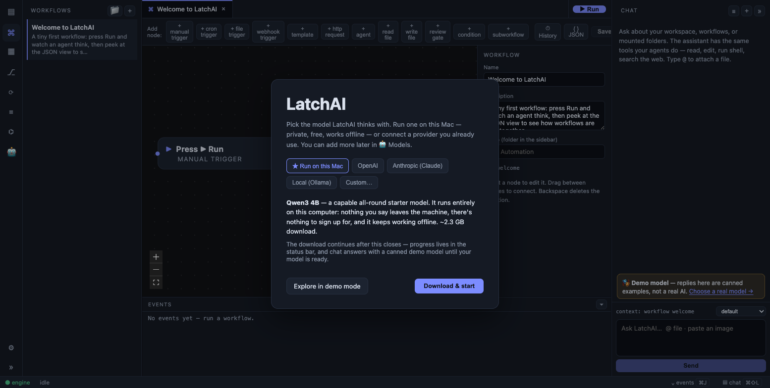 LatchAI onboarding, step two: choosing a model provider